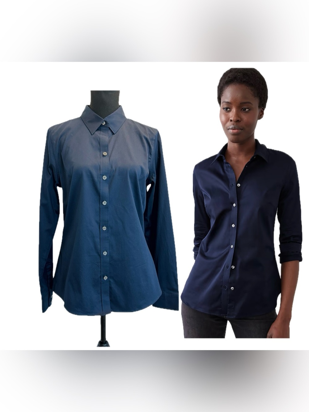 Banana Republic women dark navy blue non-iron button front casual shirt 10 NWOT